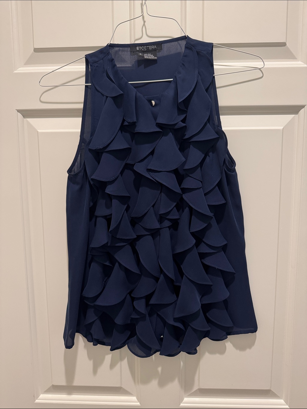 Etcetera Navy Layered Ruffle Sleeveless Top